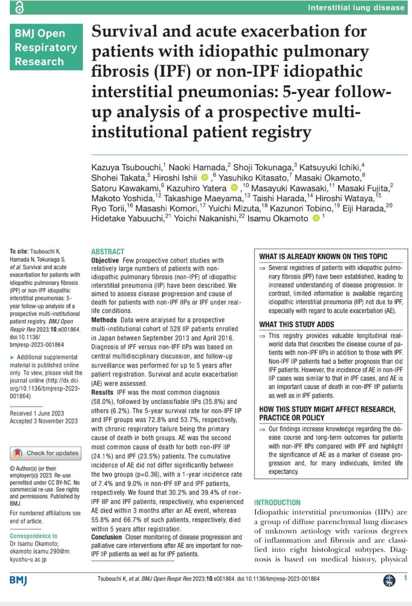 KessnerJp's tweet photo. IPF and non-IPF Idiopathic Interstitial Pneumonias: Exacerbation and Mortality in 5-year follow-up analysis: a Japanese Study 🇯🇵
https://t.co/8evMU99W7E
🫁😱⚡️🌬⏳️⌛️🙏🏻📈
@bmj_latest @BMJOpen_Resp @atscommunity @EuroRespSoc @ALATorax @SeparRespira @NeumoNat @HUReinaSofia @socap https://t.co/SHUFbVl8mr