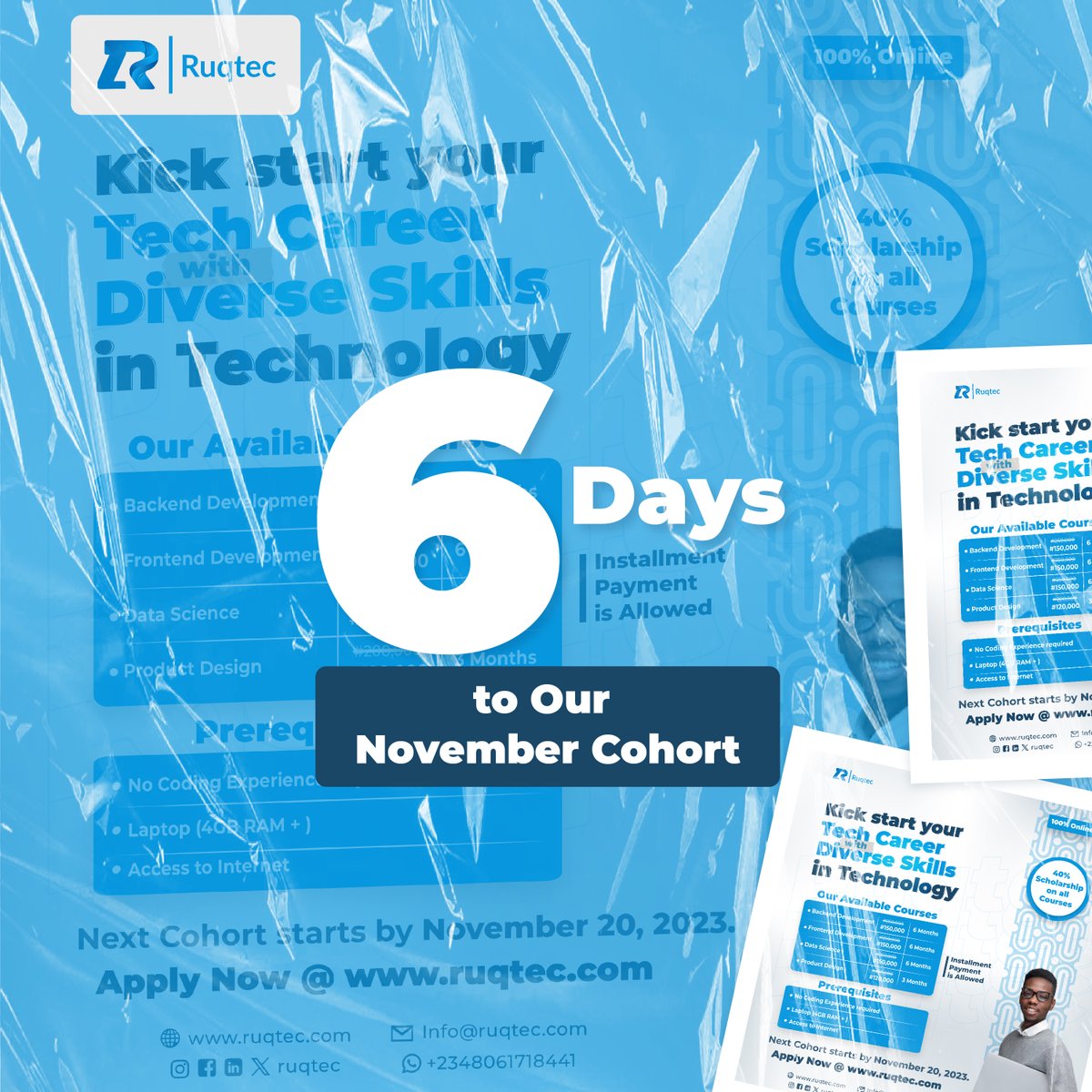 ruqtec's tweet photo. 🚀 Ready to level up your tech skills? Only 6 days left to join our intensive cohort! Master front-end, back-end, Product Design, and more. Don't miss this chance to supercharge your career! 💻 #TechTraining #FutureReady #100DaysOfCode https://t.co/LYR28EDiNE