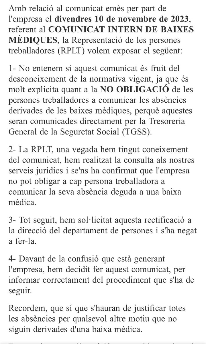 📌COMUNICAT a la plantilla de SIRESA. La direcció de persones de <a href="/GrupTERSA/">Grup TERSA</a> ens vol obligar a comunicar les baixes médiques. Els hi recodem la llei. <a href="/aitorblanc/">🚩🇵🇸 Aitor Blanc 🇨🇺☭</a> <a href="/celmi909/">🍉 SONNYBOY FREE PALESTINA 🇪🇭✊🏿🏳️‍🌈🏳️‍⚧️</a> <a href="/cos_bcn/">COS Barcelonès</a> <a href="/BCN_Ecologia/">BCN_Ecologia</a> <a href="/pscbarcelona/">PSC Barcelona/♥️</a> <a href="/laiabonetrull/">Laia Bonet</a> <a href="/ComiteTersa/">Comitè d’empresa TERSA</a> <a href="/bcn_ajuntament/">Ajuntament de Barcelona</a> 
<a href="/sostAMB/">AMB Sostenibilitat</a> <a href="/InterAjBCN/">Intersindical Ajuntament de Barcelona</a>