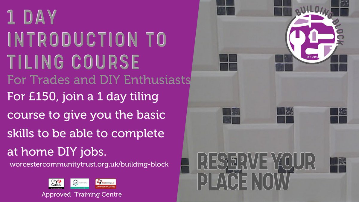 Tiling Course dates now available.
5 Day Intensive Tiling Course starts Monday 4th Dec and finishes on Friday 8th Dec 23, or a 1 day tiling course on Tuesday 5th Dec 23.
worcestercommunitytrust.arlo.co/w/courses/46-5…
#PlasteringCourse #Worcester #TrainingCentre #DIYCourses