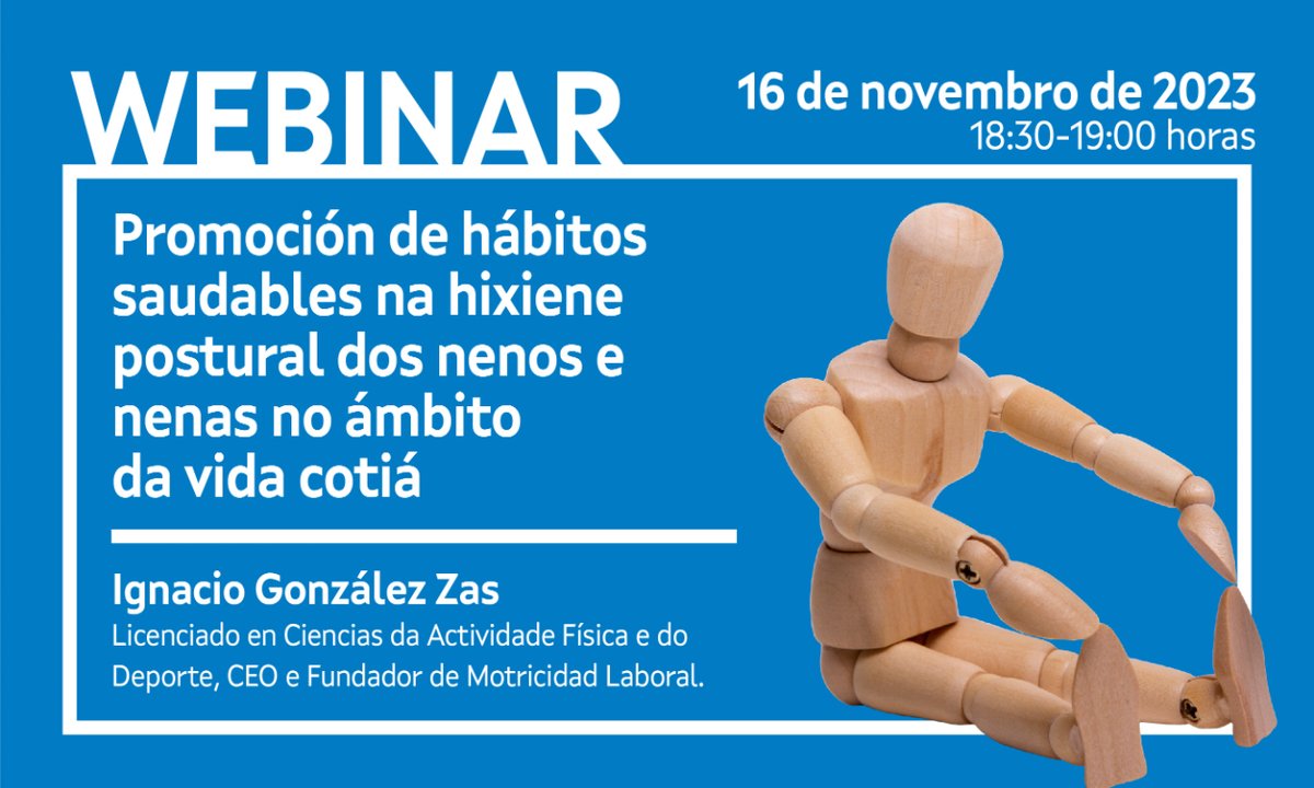 Na nosa próxima Webinar falaremos sobre a “Promoción de hábitos saudables na hixiene postural dos nenos e nenas no ámbito da vida cotiá” da man de @NachoGZas

Esperámosvos mañá ás 18:30 h! 😊

Acceso a través do seguinte enlace 👉 bit.ly/3uhmB37

#vidasaudable #saude