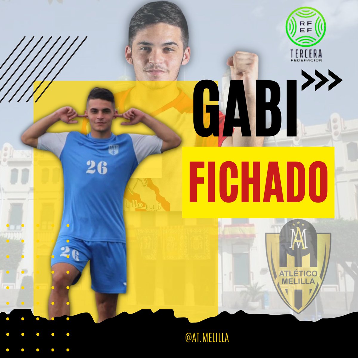 🚨FICHAJE🚨
Atlético Melilla C.F. ficha a Gabi procedente del Racing Cartagena Mar menor 
Gabriel García Castell @gaabri_Gaarcia
Posición: Extremo
Trayectoria
Racing Cartagena Mar Menor. Segunda RFEF.
Almería
Real Madrid