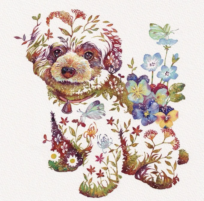 今日も、お疲れ様!#犬 #わんこ #ネモフィラ #水彩 