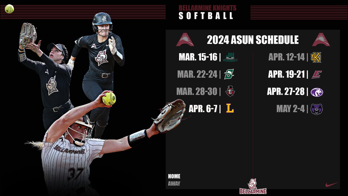 Bellarmine Athletics (@buknights) on Twitter photo NEWS | <a href="/ASUNSoftball/">ASUN Softball🥎</a> schedule announced.
<a href="/BUKnightsSB/">Bellarmine Softball</a> set for 8⃣ 3⃣-game series, with 3⃣ of their 4⃣ home series unfolding in April.
🥎 ⚔️
📰 athletics.bellarmine.edu/news/2023/11/1… NEWS | <a href="/ASUNSoftball/">ASUN Softball🥎</a> schedule announced.
<a href="/BUKnightsSB/">Bellarmine Softball</a> set for 8⃣ 3⃣-game series, with 3⃣ of their 4⃣ home series unfolding in April.
🥎 ⚔️
📰 athletics.bellarmine.edu/news/2023/11/1…