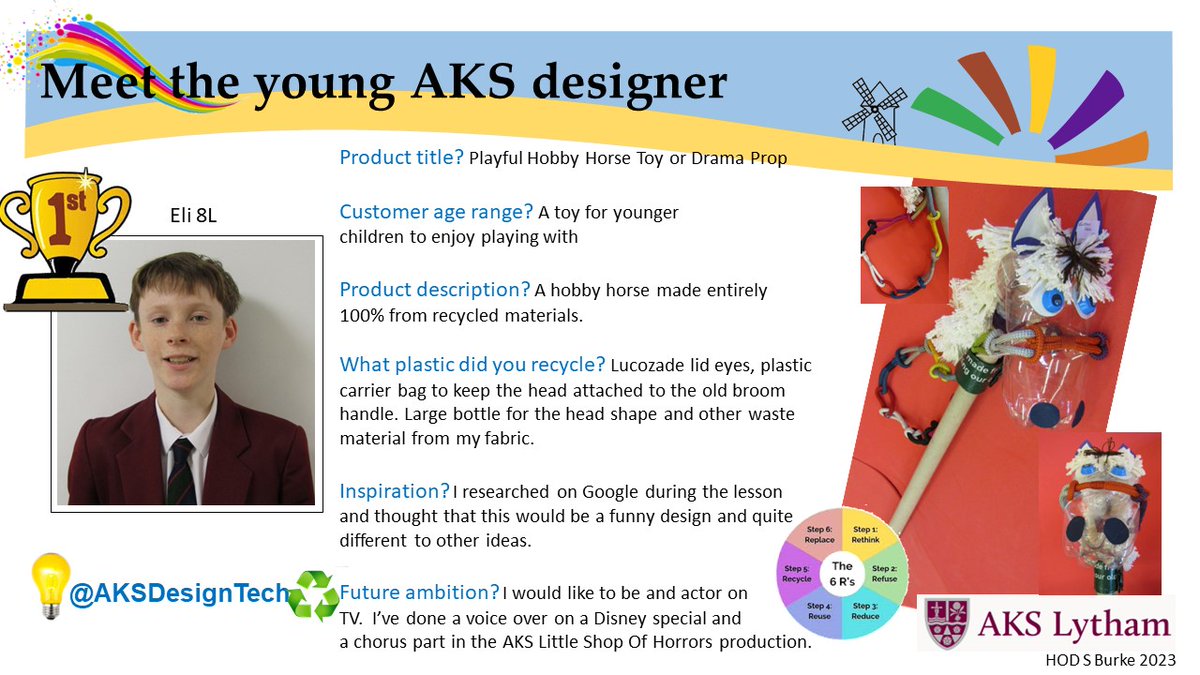 AKSDesignTech's tweet photo. ♻️YR8 PLASTIC UPCYCLING CHALLENGE♻️
#MeetTheAKSDesigners - Read four more #designer profiles from our young #inventors @AKSSchool We continue to share #practical examples all week with the BIG reveal of all 14 #finalists this Friday 🏆 6/10 #ProudTeacher #Recycle #DesignTechRocks https://t.co/s3xe5zjKNP