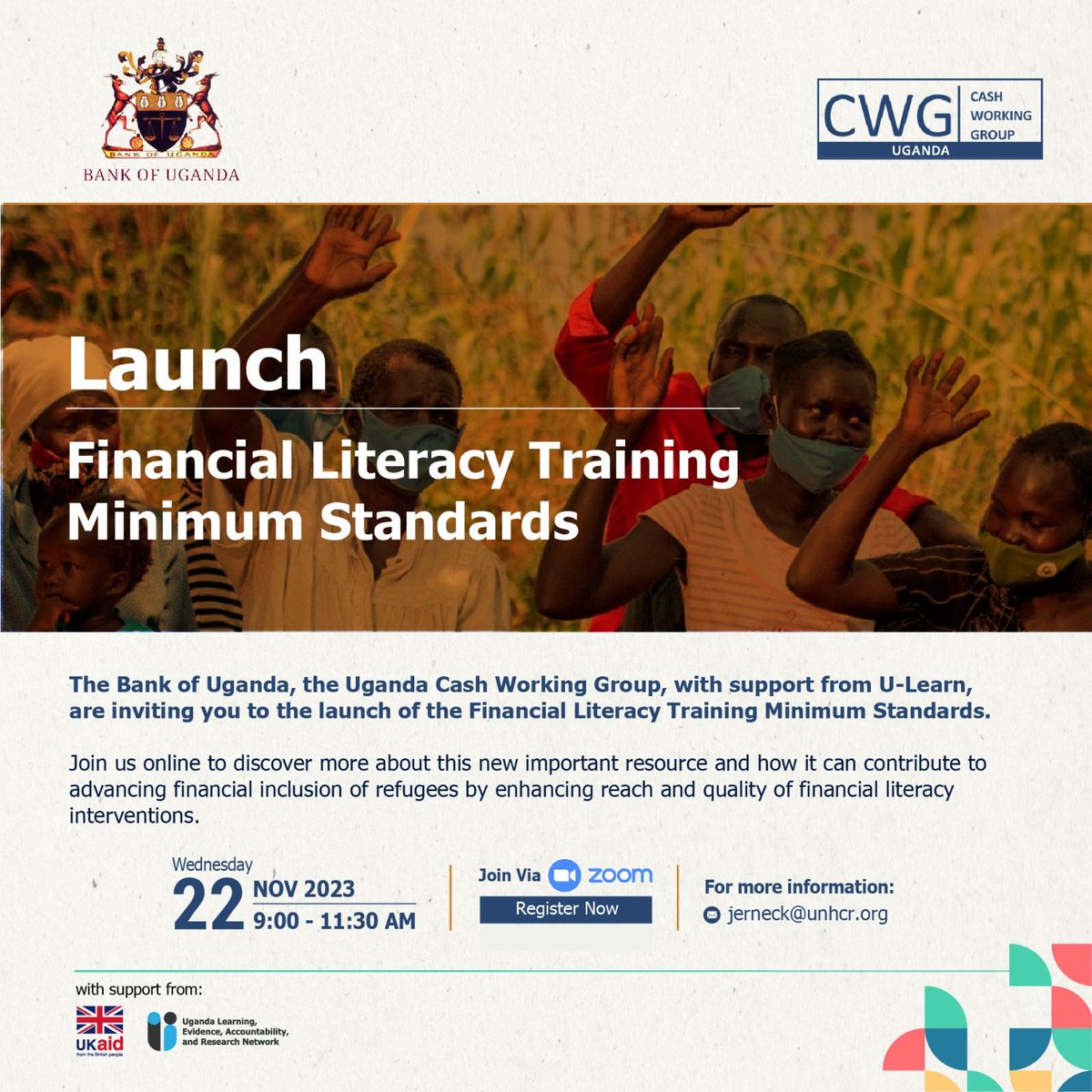 ULearnUganda's tweet photo. 💯#FinancialInclusion in the Uganda Refugee Reponse takes a step forward! Together with @BOU_Official and the Uganda Cash Working Group, we are launching the #FinancialLiteracyTraining Minimum Standards.
📅22/11/2023
⏰9-11.30AM
Join us: https://t.co/6etnQXqERz
@WFP @UNHCRuganda https://t.co/Jo27EeFb40