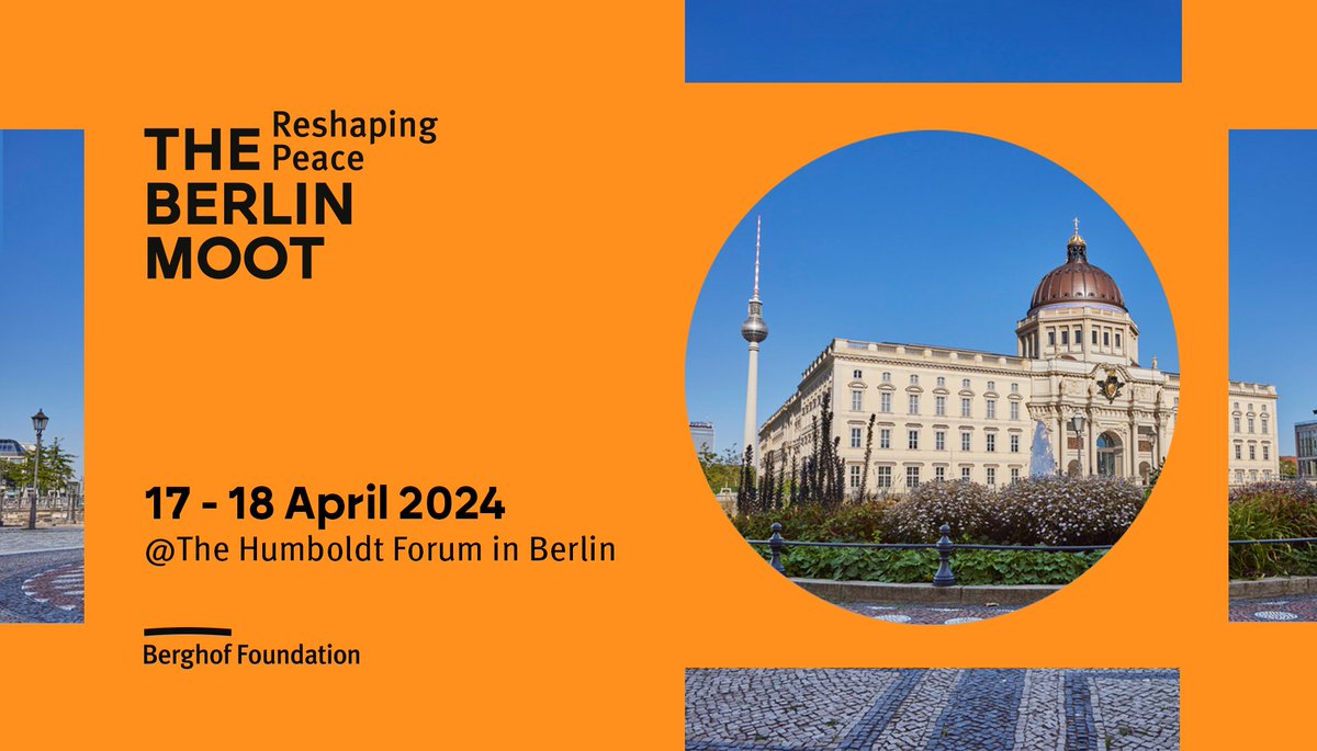 We are delighted to announce that our first-ever flagship conference #TheBerlinMoot will take place April 2024. More on our website: berlinmoot.org #ReshapingPeace.

Huge thanks to <a href="/AA_stabilisiert/">🇩🇪 GER on Peace & Humanitarian Action</a>, @BoschStiftung, <a href="/MercatorDE/">Stiftung Mercator</a>, <a href="/HenkelStiftung/">Gerda Henkel Stiftung</a> and Lotto-Stiftung Berlin.