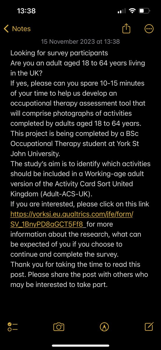 Looking for survey participants who are 18-64 years old and live in the UK. Here is the link: yorksj.eu.qualtrics.com/jfe/form/SV_1B… #OT #OccupationalTherapy #OTsurvey #survey #Ysj #Dissertationsurvey #Dissertation