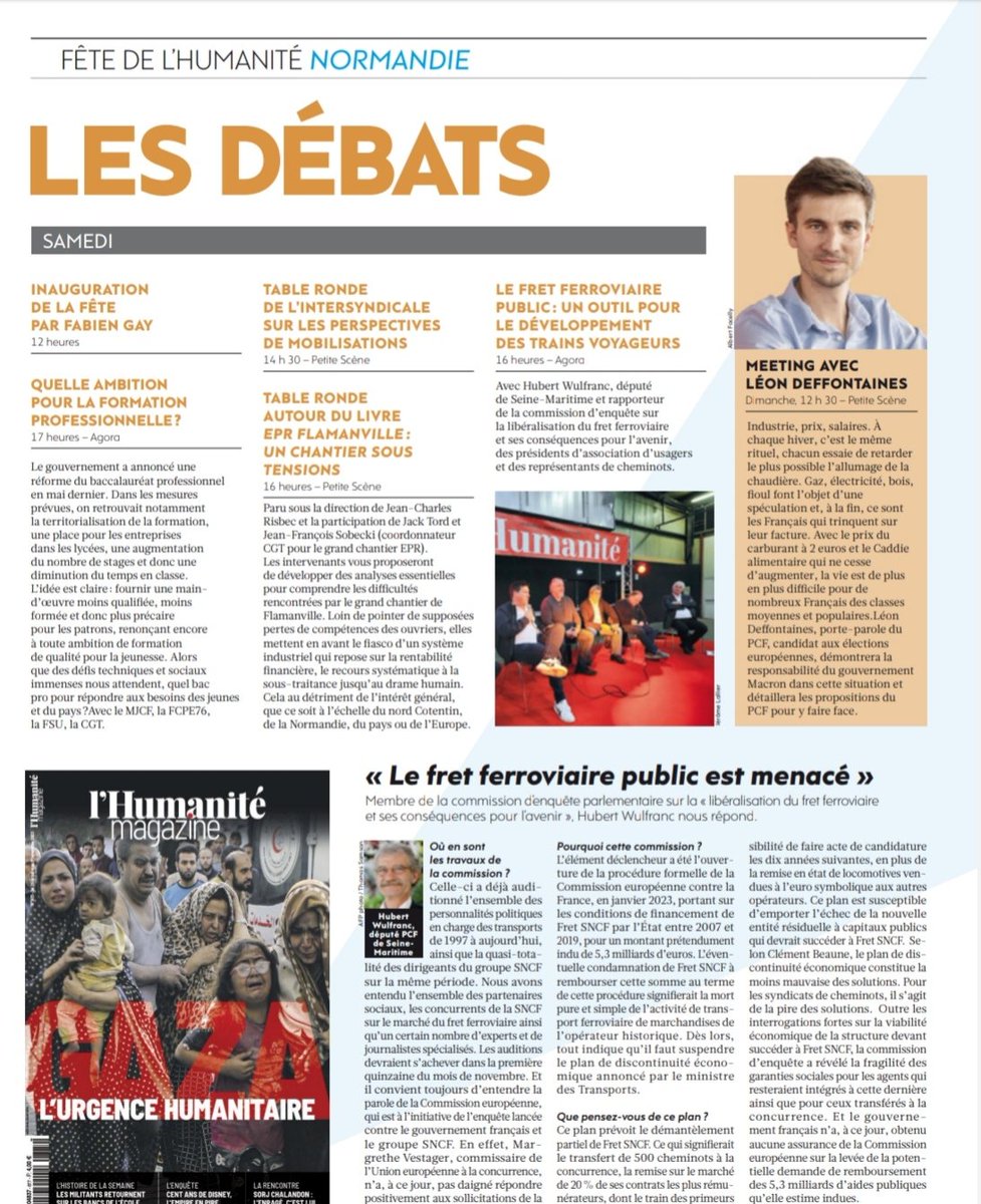 La fête de l'Humanité Normandie c'est ce week-end. Samedi 12 h30 meeting avec <a href="/L_Deffontaines/">Léon Deffontaines</a> qui conduira la liste de rassemblement soutenue par le #PCF. Des débats, concerts au Parc Expo #Rouen