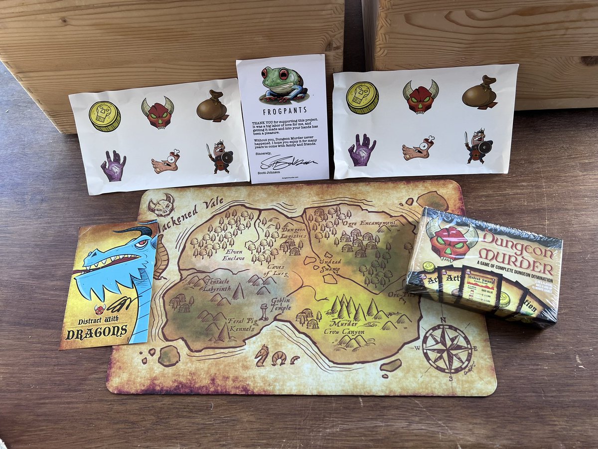 Dungeon Murder has arrived in the UK, thank you <a href="/scottjohnson/">Scott Johnson</a> we will enjoy playing this. And the mat will actually probably live permanently on my desk! #dungeonmurder