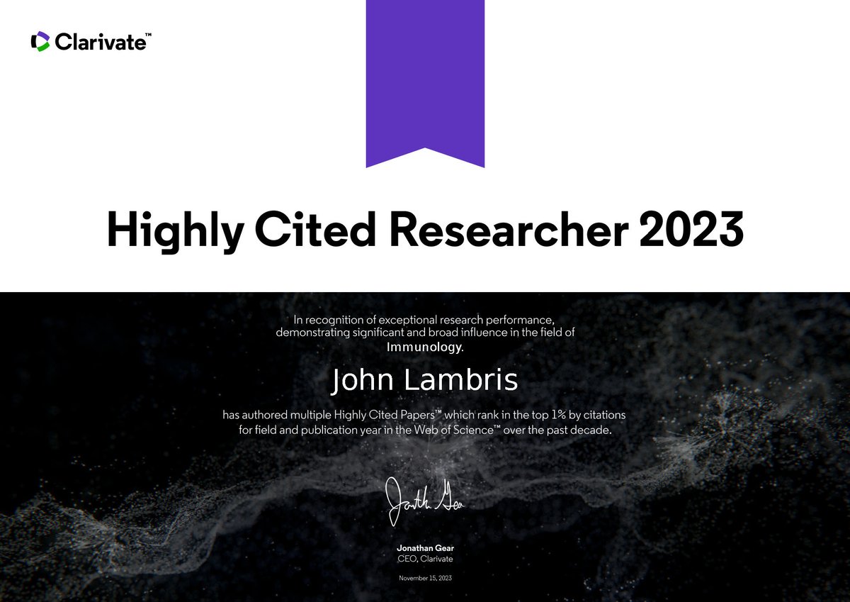 For the 6th consecutive year I was named #HighlyCited2023 by @ClarivateAG in the Immunology category reflecting our work in #complementbiology
and #therapeutics. This would not have been possible without the support of so many along the way!
