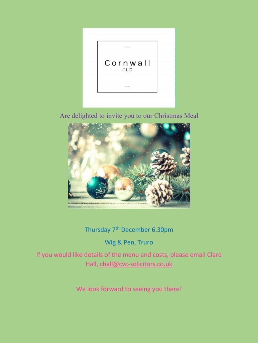 🎄🎁🎄🎁🎄 Our Christmas meal will now be taking place at the Wig &amp; Pen in Truro. We would love for you to join us. For more information, or to book a place, please contact Clare Hall by 24th November 2023 🎄🎁🎄🎁🎄
