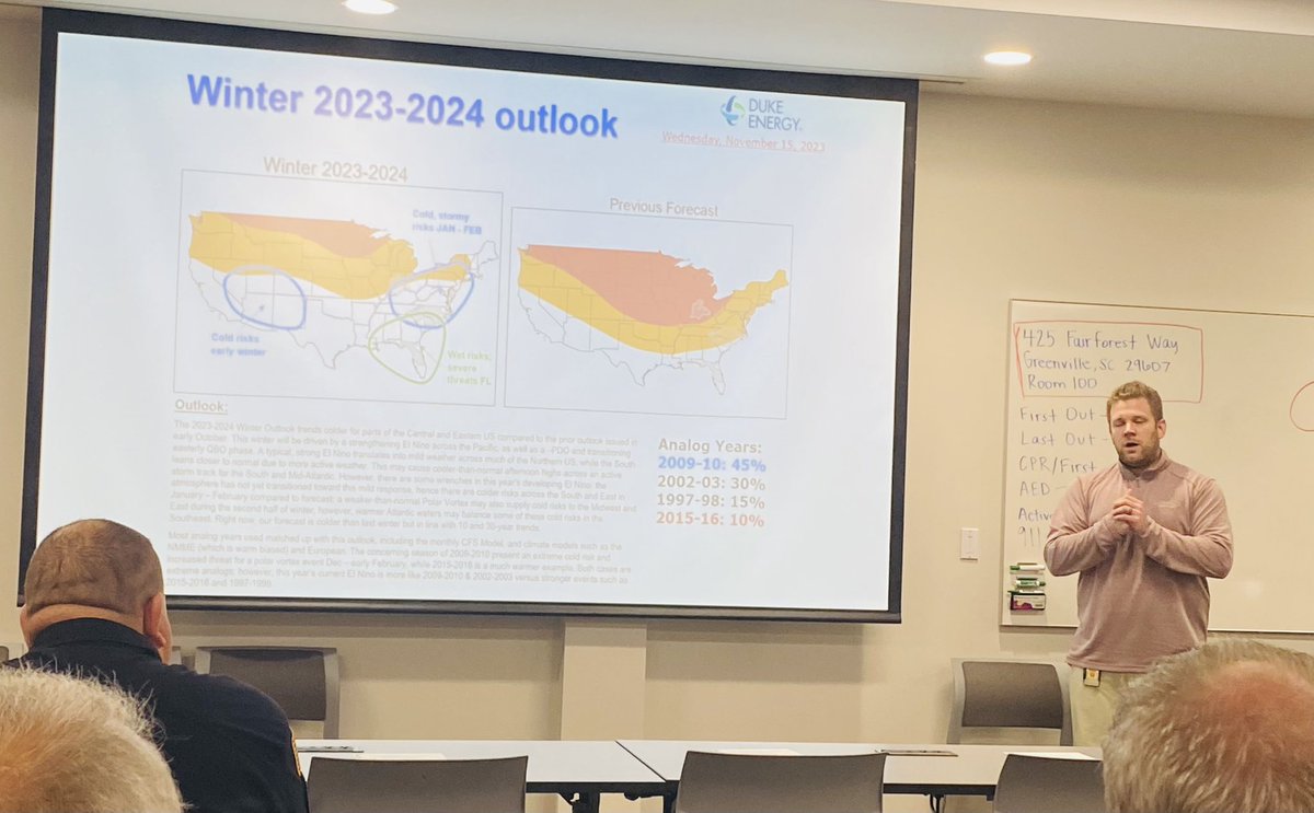 TheoLane13's tweet photo. We’ve kicked off our @DukeEnergy #StormSchool in@CityGreenville, our Wenwood facility #EmergencyResponders hear winter forecasts from our #Meteorology team & #EnergySafety tips during a #LiveLine demonstration. #StormPrep https://t.co/DSQLi5uzFo