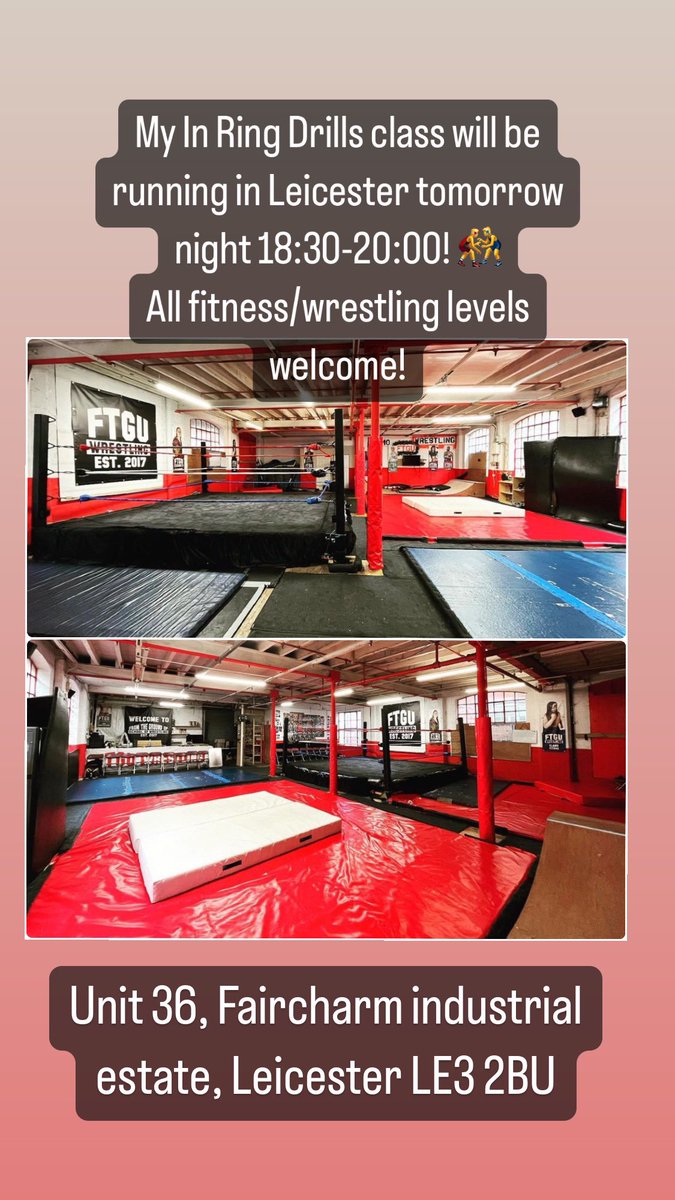 JakkSellstrom's tweet photo. My In Ring Drills class will be running tomorrow night in Leicester! All Fitness/Wrestling abilities welcome! Info in the post below. 🤼‍♂️⬇️ https://t.co/o5WZjTNWOX
