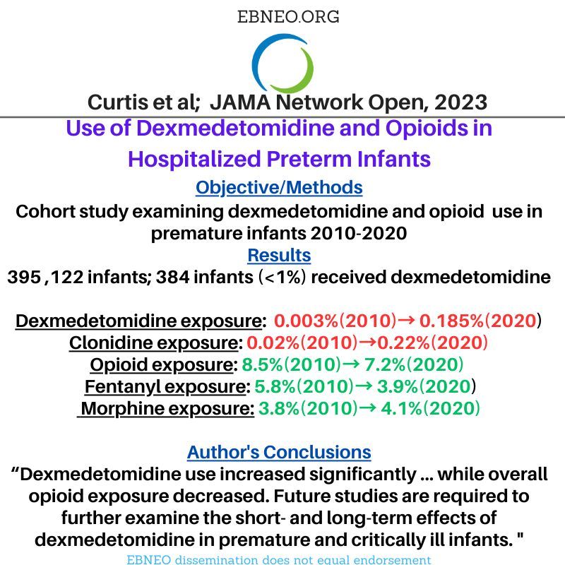 A cohort study in @JAMANetworkOpen examines trends in use of dexmedetomidine and opioids in preterm infants buff.ly/468zFVy #EBNEOalerts #neoEBM #neotwitter