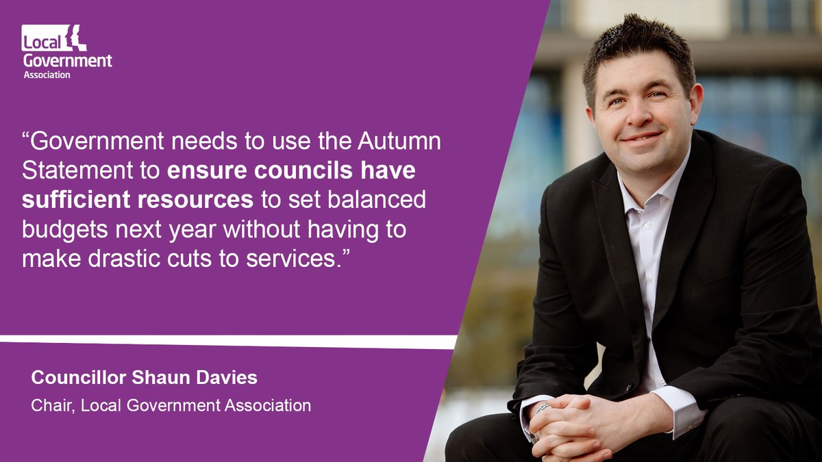 Ahead of the #AutumnStatement, we’re calling on Govt to provide immediate funding so councils can deliver the budgets they set this year and set balanced budgets for 2024/25.

Govt must also provide long-term certainty and more clarity on financial reform to #SaveLocalServices.
