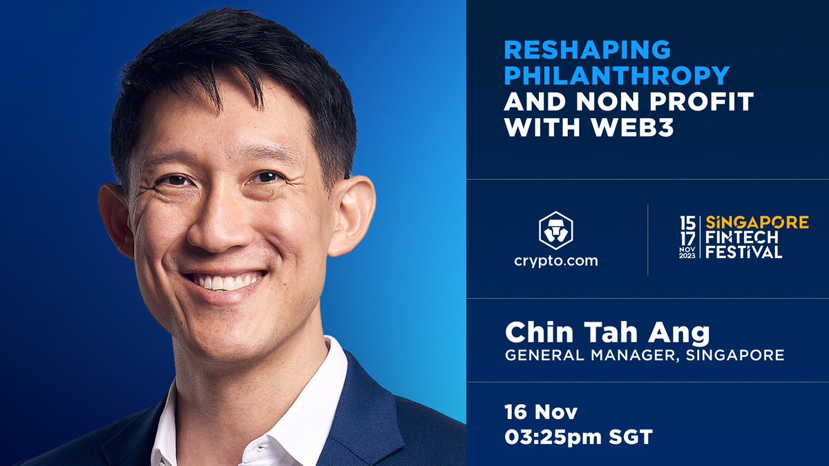cryptocom's tweet photo. We are excited to announce that Chin Tah Ang, General Manager of Singapore at https://t.co/vCNztATSCO, will be having a fireside chat with Willie Tan, Partnerships and Development Director at The Salvation Army, Reshaping Philanthropy And Non-Profit With Web3 at #SFF2023 https://t.co/GXI6KkHZwV