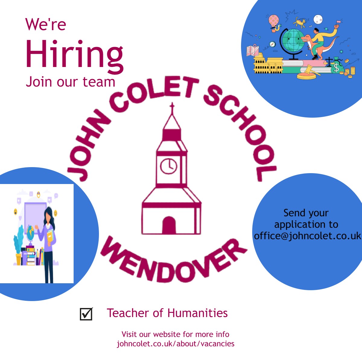 Are you looking for something new and exciting? Why not join the John Colet team?