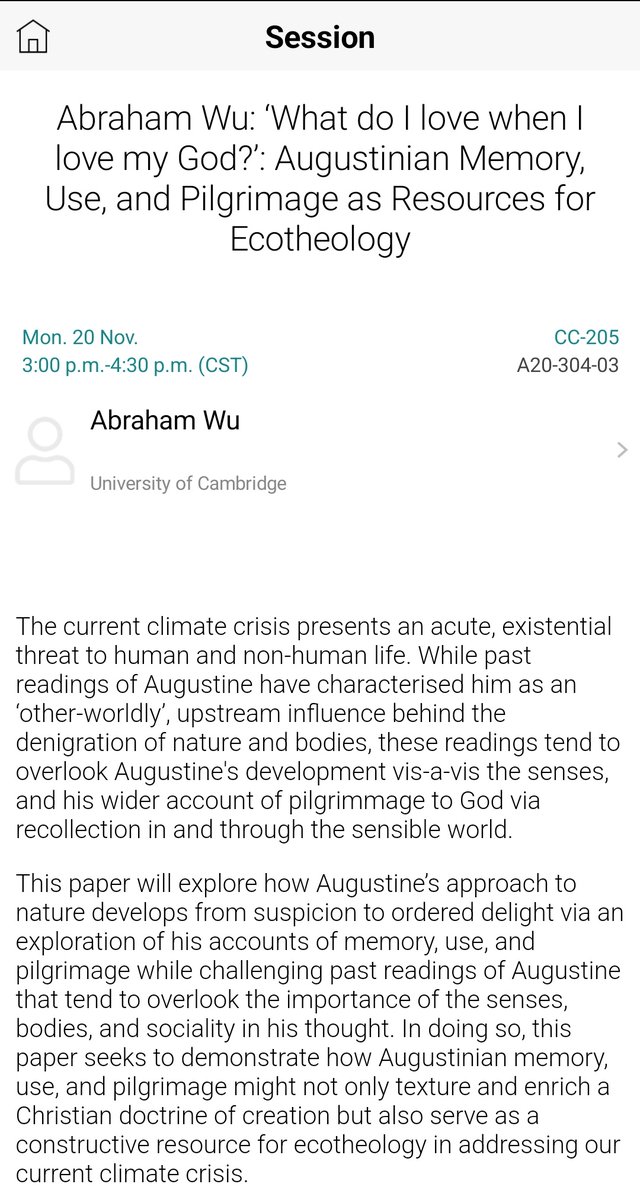Looking forward to attending #AARSBL2023 and excited to present on Augustinian memory, use, and pilgrimage as potential resources for Christian ecotheologies on Monday!