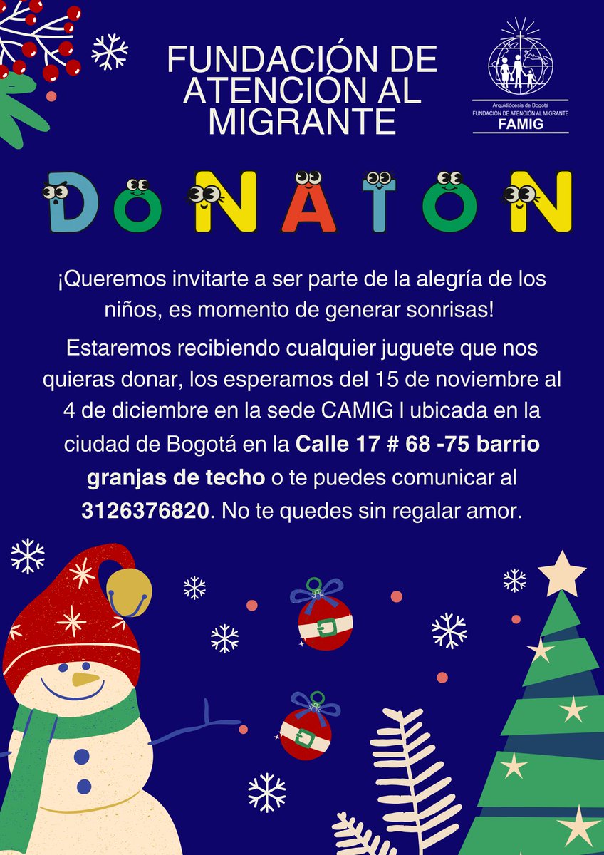 FamigColombia's tweet photo. ¡No te quedes sin regalar amor! Te esperamos para que hagas parte de esta donaton de juguetes y así poder entregar alegría a muchos niños en esta navidad. Toda la información la puedes encontrar aquí 📷 https://t.co/SyE61UXfW1