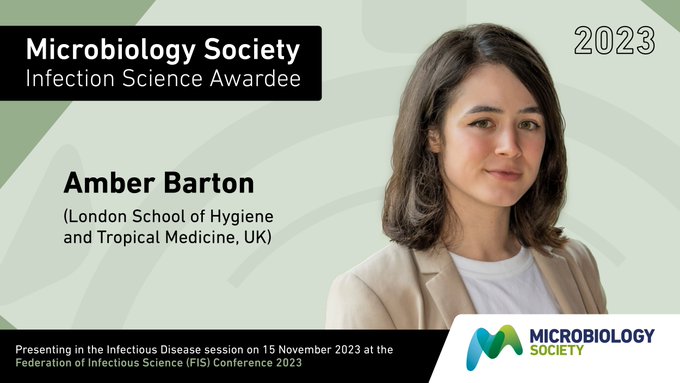 MicrobioSoc's tweet photo. Infection Science Awardee, @amberjoybarton, will be presenting her work carried out at the @LSHTM in the Infectious Disease session in 15 minutes at #FIS23. Read the blog: https://t.co/ZTUgvljXVh 👈 https://t.co/camBhL418R