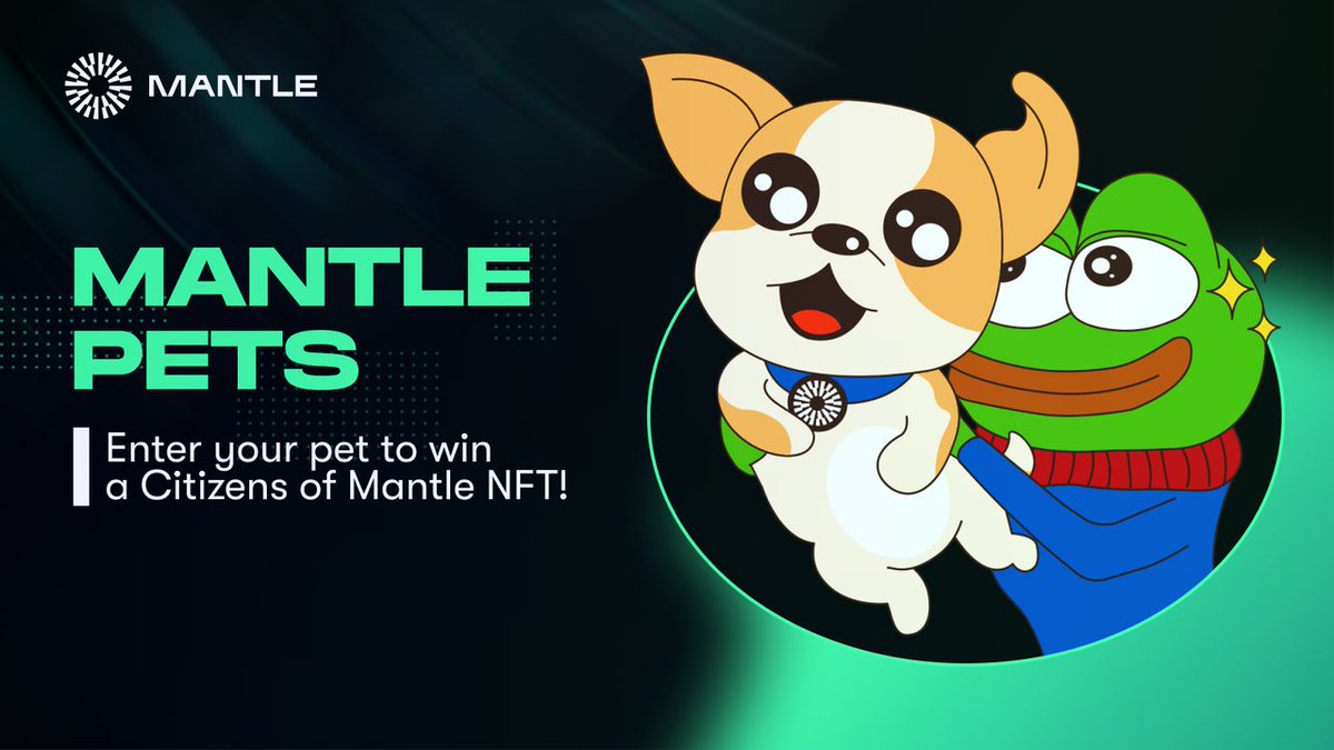 🌈🐾 It's time for a pawsome #MantlePets contest!

📸 Share a photo of your pet with a Mantle reference to win a Citizen of Mantle NFT!

🐶🐹 Deck out your pets in Mantle swag or get creative using props, costumes, or arts &amp; crafts.

Full details &amp; rules 👇 🧵