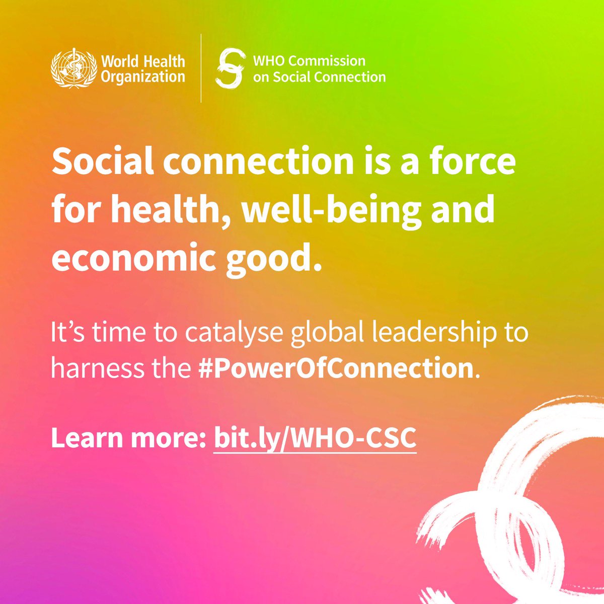 Social connection is an under-recognised social determinant of health.
 
Today, <a href="/WHO/">World Health Organization (WHO)</a> launches the Commission on Social Connection to catalyse global leadership.
 
Excited to work with world-class Commissioners to harness the #PowerOfConnection: bit.ly/WHO-CSC