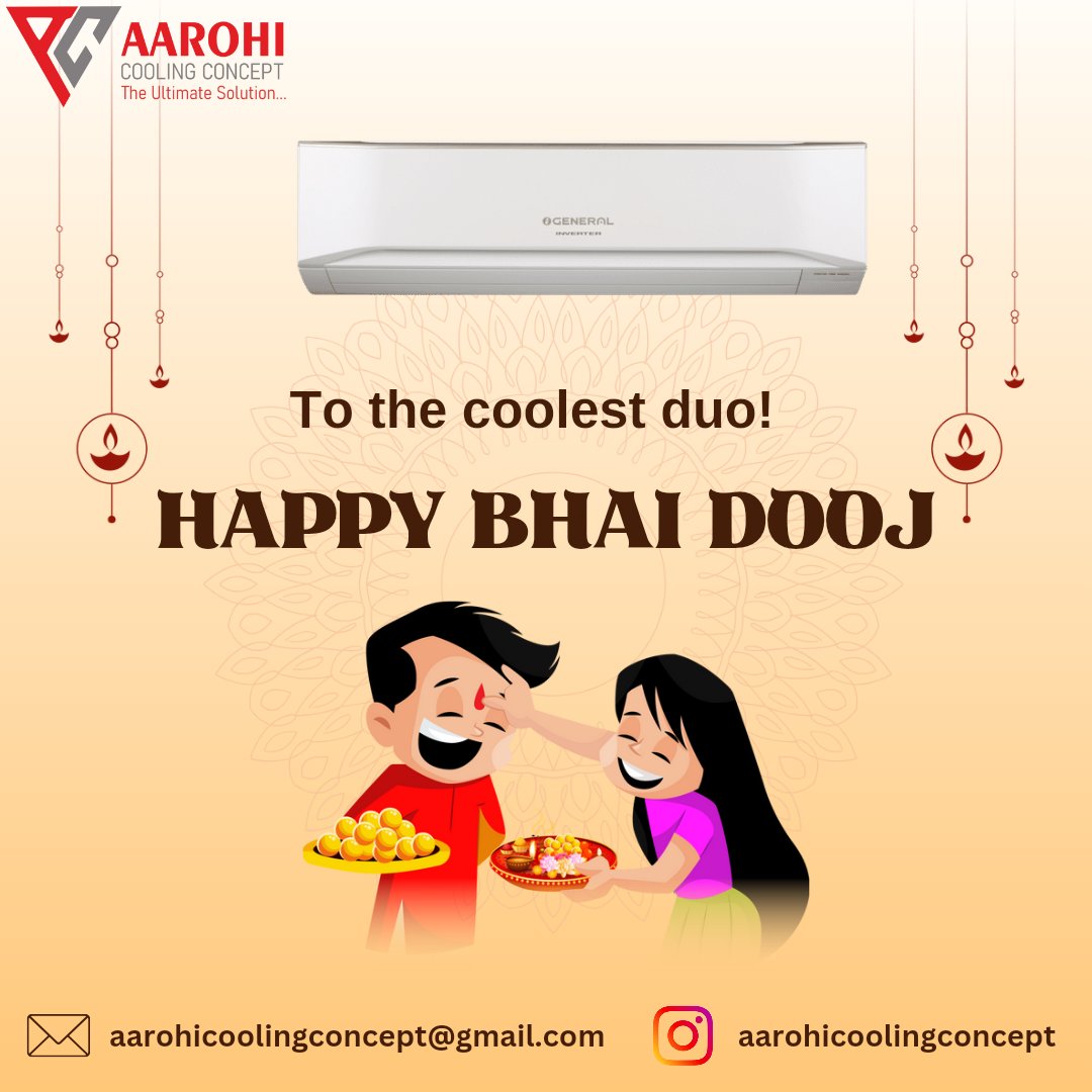 AarohiCooling's tweet photo. Celebrating the love, laughter and fights that make our bond unique.
Aarohi Cooling Concept wishing you a #joyous Bhai Dooj!
#AarohiCoolingConcept #roomairconditioners #freshair #siblings #brothersister #festiveseason #indianfestivals #tropical #trending #OGeneralAC #bhajdooj https://t.co/gEHzGqrriW