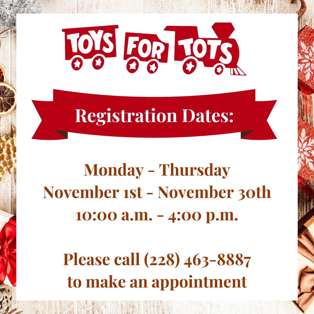 HancockResource's tweet photo. Toys for Tots registration is happening now! Call (228) 463-8887 for more information. https://t.co/7qd6LxkzbM