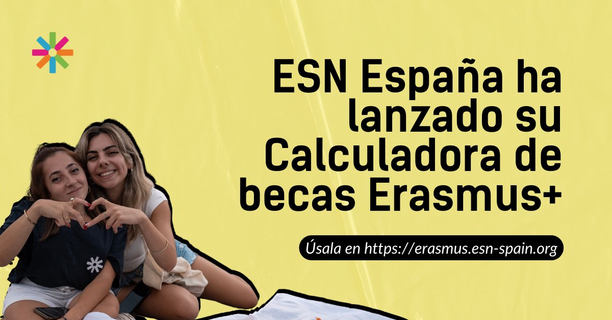 ESNSpain's tweet photo. ¡Acabamos de lanzar una nueva edición de la Calculadora de Becas #Erasmus+! Una herramienta que permite al estudiantado conocer de primera mano la cuantía que recibirá durante su #movilidad. https://t.co/pP46Tbbdu2