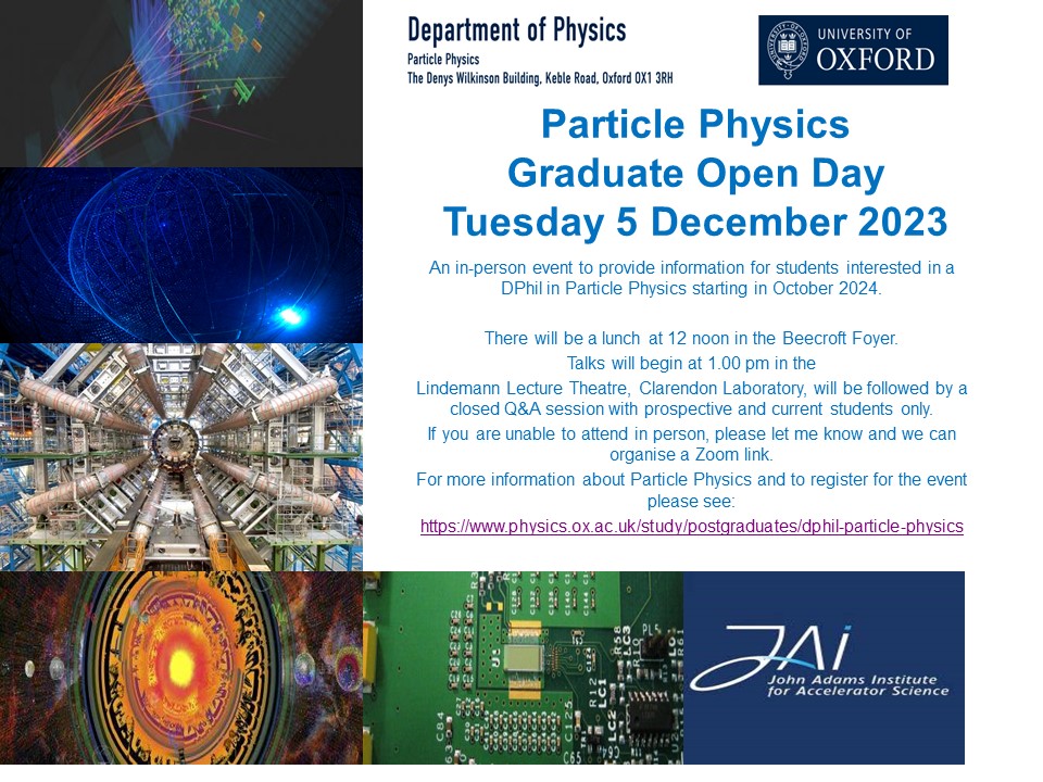 OxfordPhysics's tweet image. Particle Physics Graduate Open Day Tue 5 Dec - Join us for this event in person to find out more about doing a DPhil (PhD) in #ParticlePhysics ✨ 
Read more and register: physics.ox.ac.uk/study/postgrad…