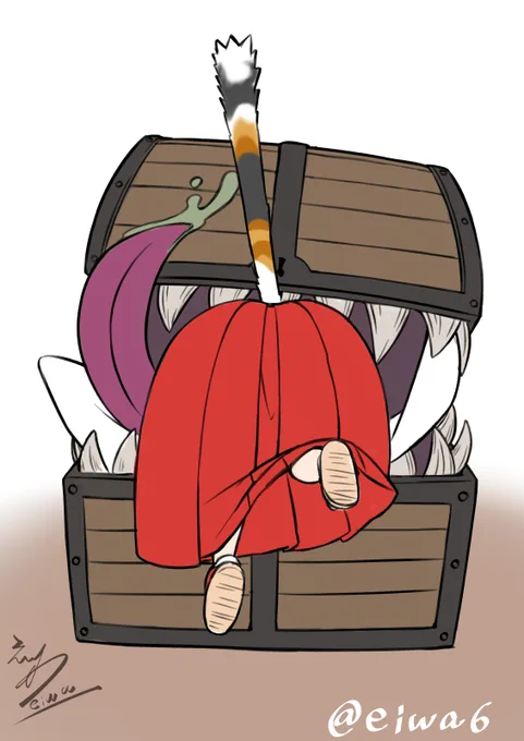 アニメを観た影響で、とあるエルフのようにミミックに挑戦して失敗した三毛猫巫女コフク 