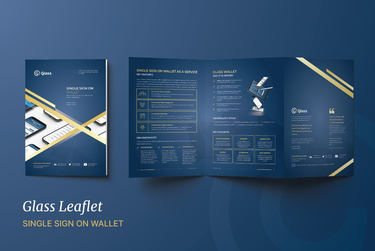 Our latest leaflet on the GLASS Single Sign-On Wallet is now released! This versatile #wallet aggregates personal documents like digital IDs, passports &amp; certificates, transforming how citizens interact with services within the GLASS ecosystem. 

glass-h2020.eu/_files/ugd/c89…