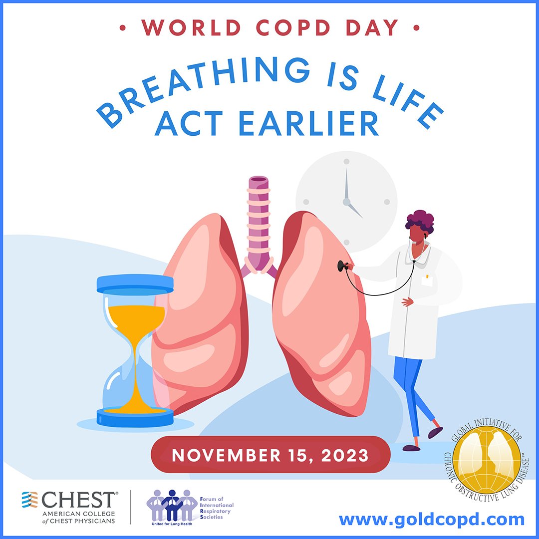 accpchest's tweet photo. Together with @FIRS_LungsFirst and @GOLD_COPD, CHEST is bringing attention to #WorldCOPDDay. Read more: https://t.co/mVhbcOTPXd https://t.co/2pScBcvuqi