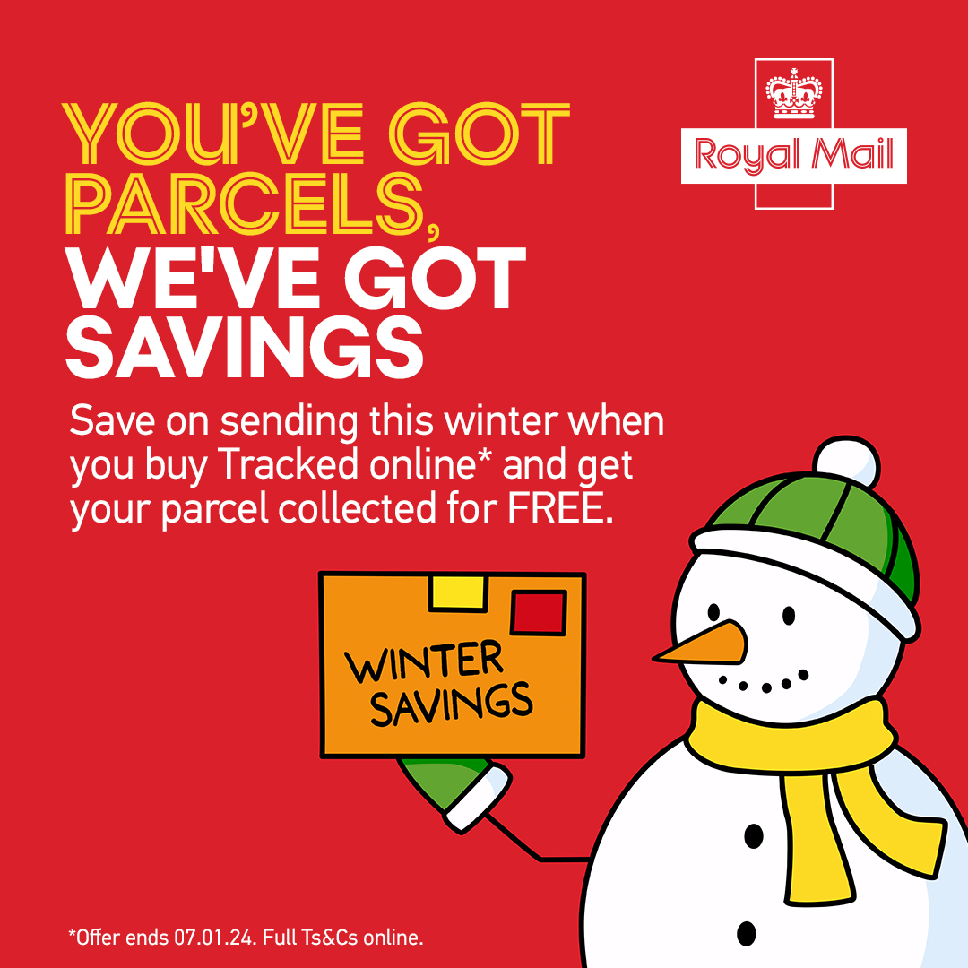 Save when you buy Tracked 24 & 48 medium postage*. And we'll collect your parcel for free. Buy postage online at: ms.spr.ly/6018iBqoK *Offer is for Tracked 24 medium parcels 0 - 10kg. Ends 07.01.24
