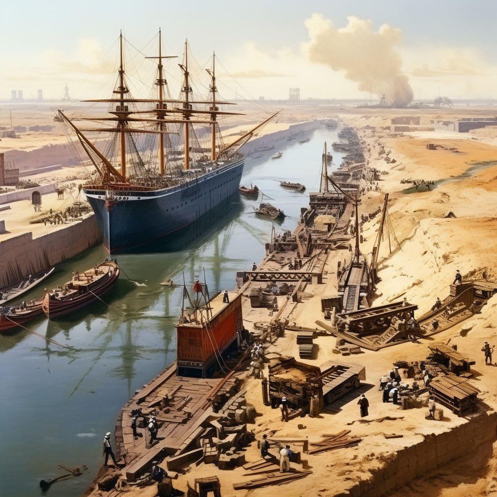 #thisweekinhistory
After a decade of construction, The Suez Canal officially opened on November 17, 1869, connecting the Mediterranean Sea to the Red Sea. 
The Suez Canal is an artificial waterway in Egypt, connecting the Mediterranean Sea to the Red Sea. It allows ships to…