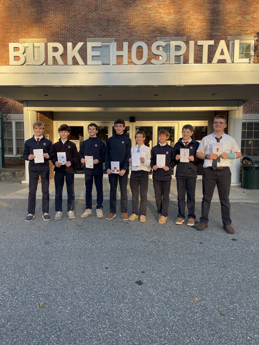 Some of the eighth grade boys of OLS volunteered three service hours each at Burke Rehabilitation Hospital.