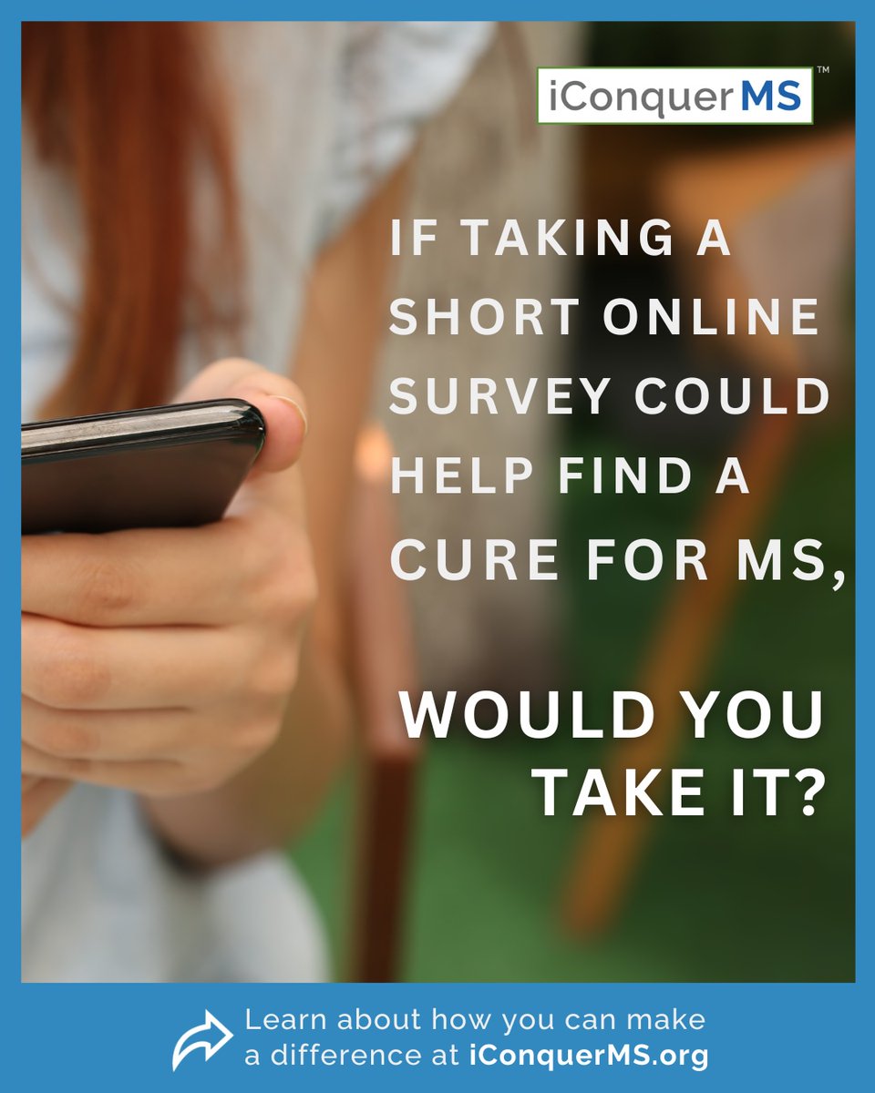 iConquerMS's tweet image. A few minutes of your time could make a world of difference. 📱💡 If you're living with #MS, your insights are vital. Join the online research community from anywhere, on any device, and help advance MS research at iConquerMS.org. #MultipleSclerosisResearch