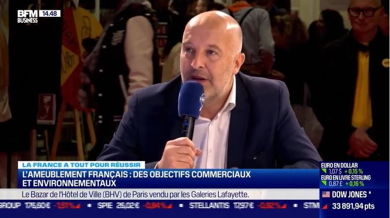 🎙 <a href="/arnaudvisse/">Arnaud VISSE</a>, président de l'Ameublement français, était sur le plateau de <a href="/bfmbusiness/">BFM Business</a> au @mif_expo, pour l'émission "La France a tout pour réussir" au micro de @jtjerometichit. L'occasion de présenter la nouvelle campagne #Meublezvousfrançais 🐓 
👉 bfmtv.com/economie/repla…