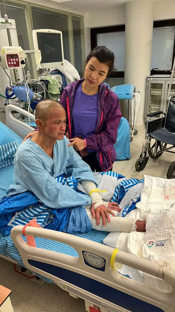 "In Tel Hashomer (Sheba) Hospital on the 2nd floor, Burns Department, there is a Thai man who was working in the Gaza Envelope on 7 October. He was burnt and hid in a barn for 24 hours. Then he ran for miles and miles on his own till he reached Soroka Hospital (in Beer Sheva,