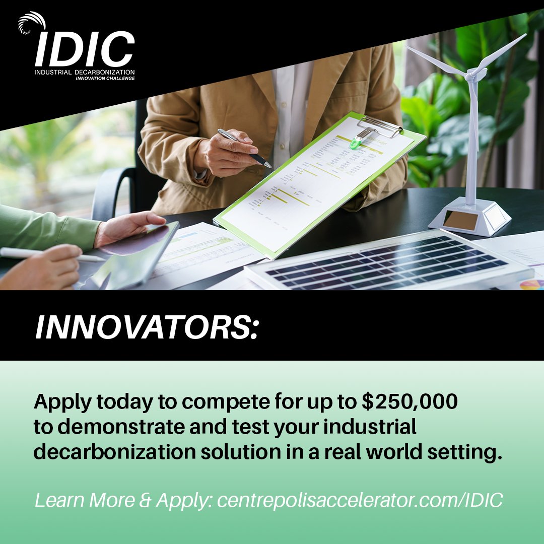 💡 Innovators: Apply by November 30, 2023 to compete for up to $250K to test and demonstrate your #IndustrialDecarbonization solution in a real-world setting! Learn more and apply today: ow.ly/24Vx50Q7txk #IDIC #Innovationchallenge #industrialinnovation #decarbonization