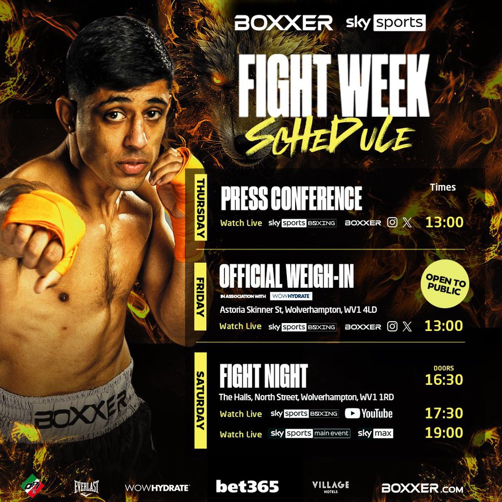 Fight week schedule! See you all there 👊🏽👊🏽 Get your tickets from the links below👇🏽👇🏽👇🏽 🔗 wa.me/message/67E7LP… 🎟️ +44 7585 395099 @boxxer | @skysportsboxing