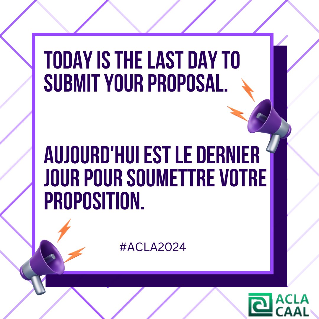 Proposal Submission Link: aclacaal.org/call-for-paper… Lien de soumission de proposition: aclacaal.org/fr/call-for-pa… #ACLA2024 #ACLAinMontreal #ACLAàMontréal #McGillUniversity