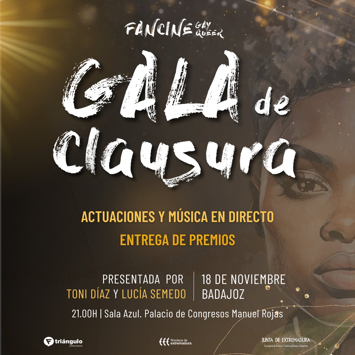 FestCineQueer's tweet photo. #26FCQ | Gala de Clausura 🏆🎬🥂

Esta edición llega a su fin con su tradicional Gala de Clausura y entrega de los premios 26FCQ. Tendrá lugar el sábado 18 a partir de las 21:00h en la Sala Azul del Palacio de Congreso Manuel Rojas.
 
🎟 Entrada libre hasta completar aforo. https://t.co/tsRrOP6nbK