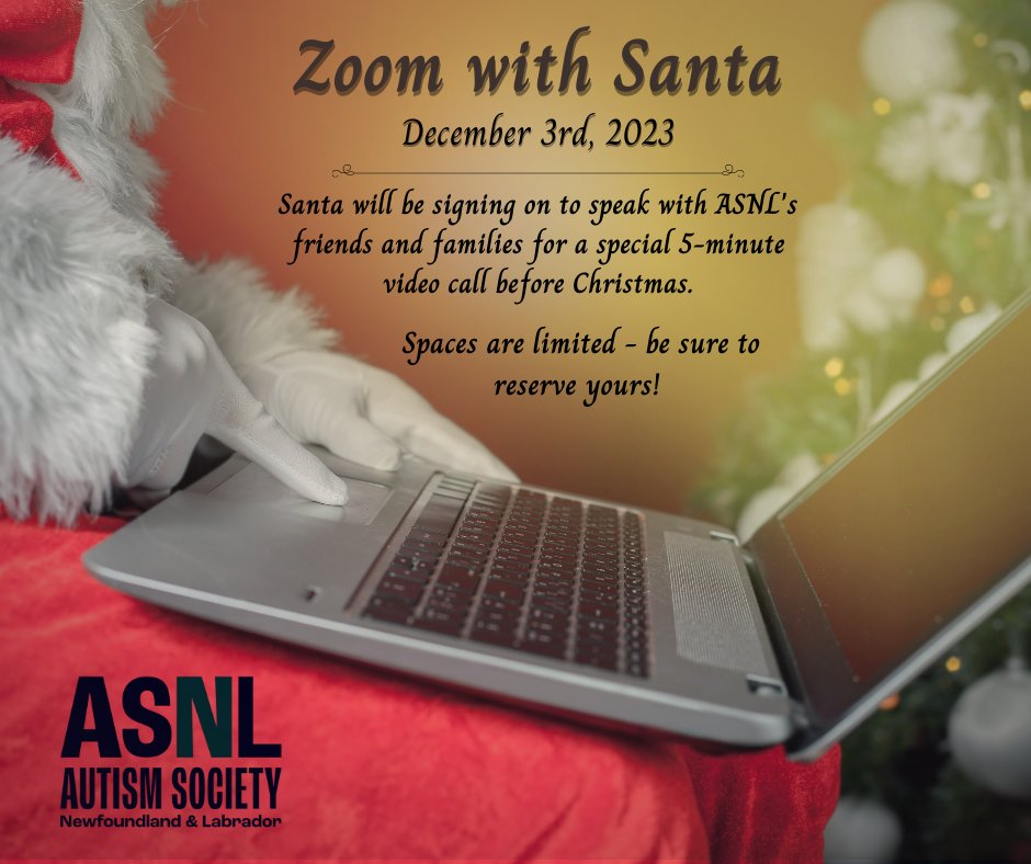 Santa will be scheduling 5-minute  Zoom calls with ASNL Community members on Sun, Dec 3rd! Registration will open on Mon Nov 20th, with the registration link being shared via social media and email.