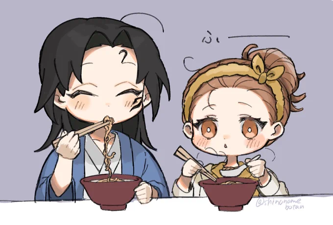 シオミさんに許可頂いたのでラーメン食べてるみたいと呟いたら小説に書いて頂いたのでまたイラストにしてみました 