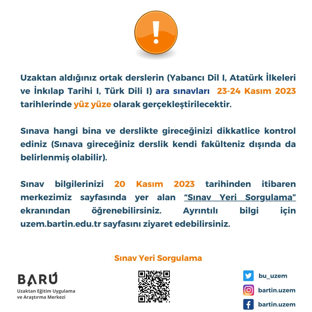 Değerli öğrencilerimize sınavlarda başarılar dileriz. İlgili duyuru için: uzem.bartin.edu.tr/duyurular/2023… #bartınuzem #uzem #bartınüniversitesi #uzaktaneğitim