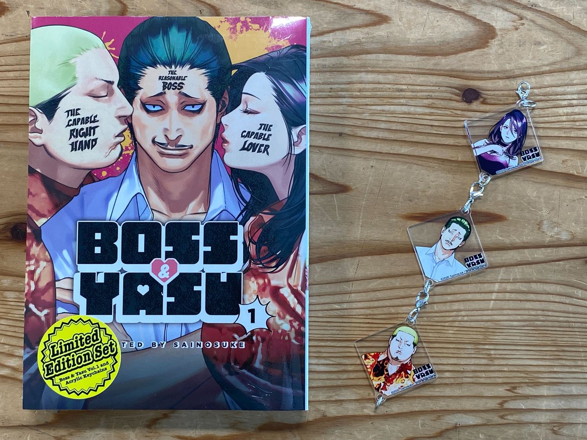 📣 Presenting the Boss & Yasu Limited Edition Set! 📣 Get this set at @KinokuniyaUSA 's booth at @animenyc 2023 (Nov 17–19) 💖 For US$19.99, you'll get: 💝 'Boss & Yasu' Vol. 1 by Sainosuke (@ja_pants) 💝 A set of 3 acrylic charms #animenyc2023 #manga #BLmanga #BL #BoysLove