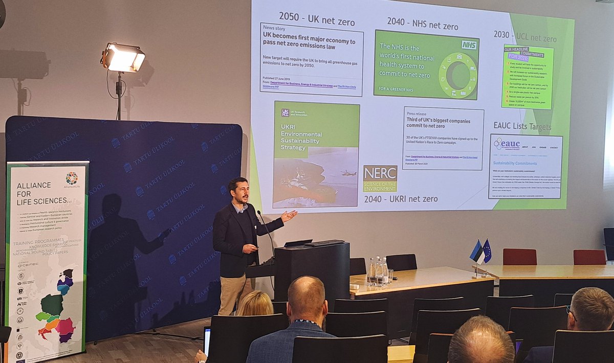 Alliance4lifeEu's tweet photo. Second national A4L Trigger Event of Estonia @imcbUT @unitartu.
Keynote speaker Martin Farley @greenlabguy talked about Sustainability of Scientific Research: "Why Sustainability is relevant to science and labs, what initiatives have taken place, and where the subject is going". https://t.co/MY2QVFZvao