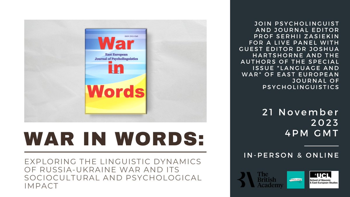 UCLSSEES's tweet photo. Join us next week for this #PROLang event, which draws attention to the effects of the ongoing war waged by Russia on the language and culture of children and adults in Ukraine and around the world.    

🗓️ 21 November at 4pm  
📍 In-person &amp; online  
➡️ https://t.co/I72EE9vbpM https://t.co/UMQ5f418Z4